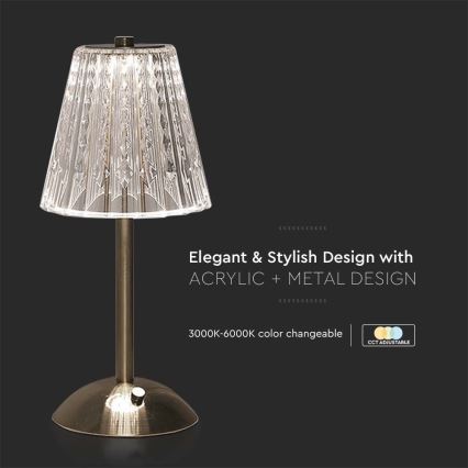 LED Prigušiva punjiva dodirna stona lampa LED/2,4W/5V 3000-6000K 1800 mAh sjajni krom