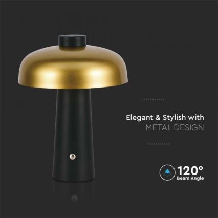 LED Prigušiva punjiva stona lampa na dodir LED/3W/5V 3000-6000K 1800 mAh crno/zlatna