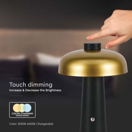 LED Prigušiva punjiva stona lampa na dodir LED/3W/5V 3000-6000K 1800 mAh crno/zlatna