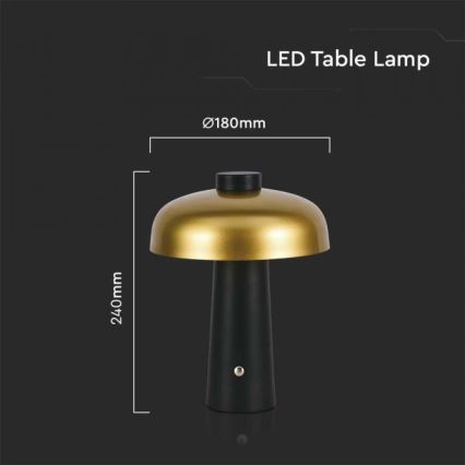 LED Prigušiva punjiva stona lampa na dodir LED/3W/5V 3000-6000K 1800 mAh crno/zlatna