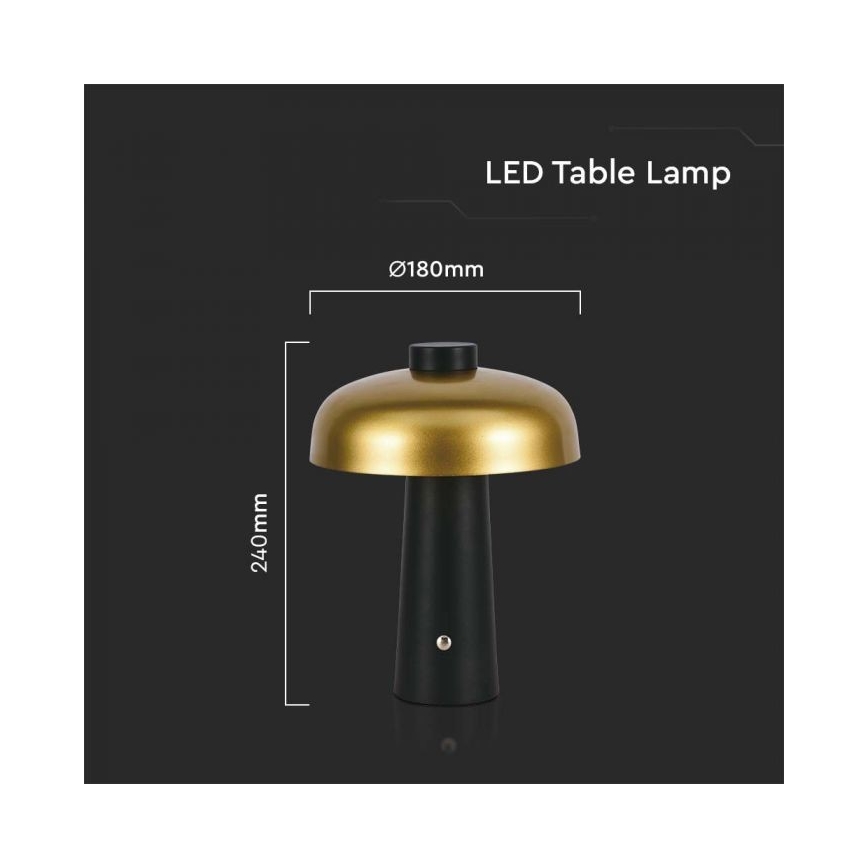 LED Prigušiva punjiva stona lampa na dodir LED/3W/5V 3000-6000K 1800 mAh crno/zlatna