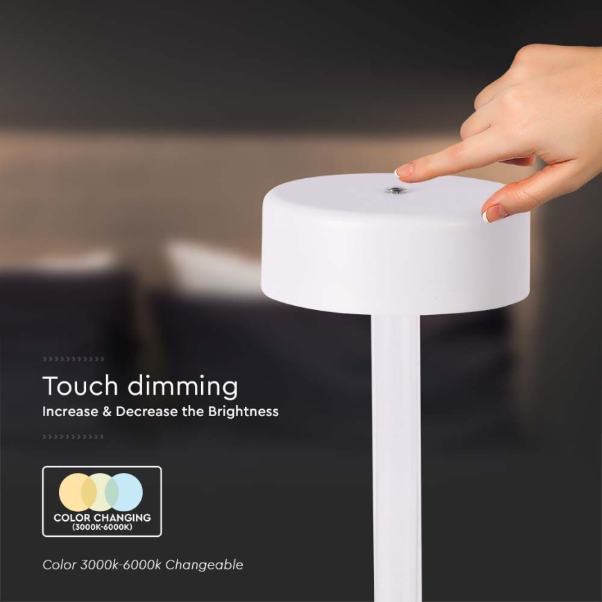 LED Prigušiva punjiva dodirna stona lampa LED/3W/5V 3000-6000K 2400 mAh bela