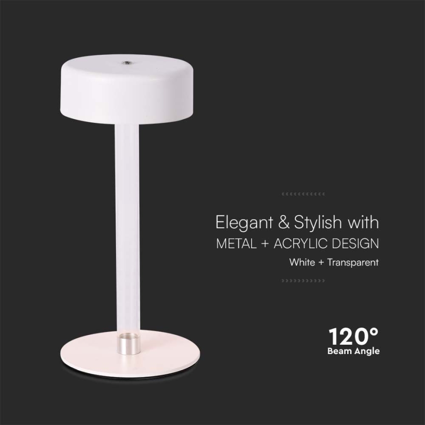 LED Prigušiva punjiva dodirna stona lampa LED/3W/5V 3000-6000K 2400 mAh bela