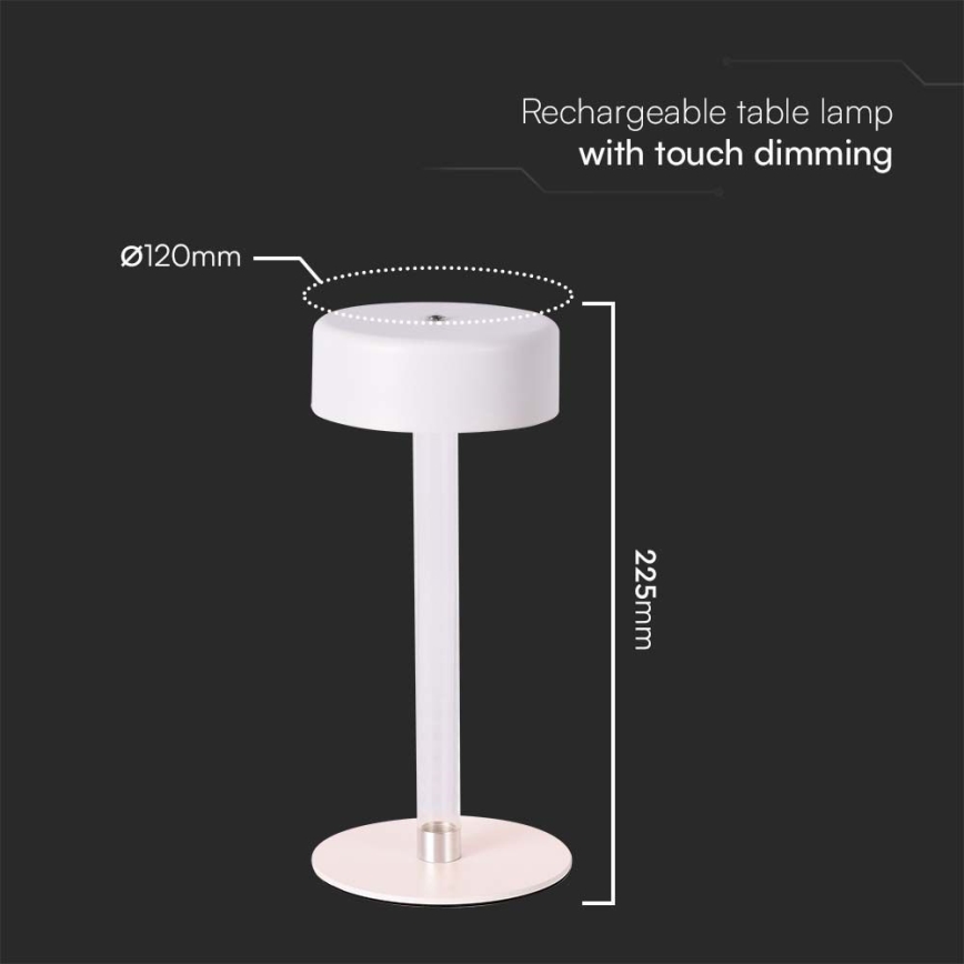 LED Prigušiva punjiva dodirna stona lampa LED/3W/5V 3000-6000K 2400 mAh bela