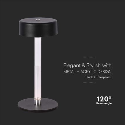 LED Prigušiva punjiva dodirna stona lampa LED/3W/5V 3000-6000K 2400 mAh crno