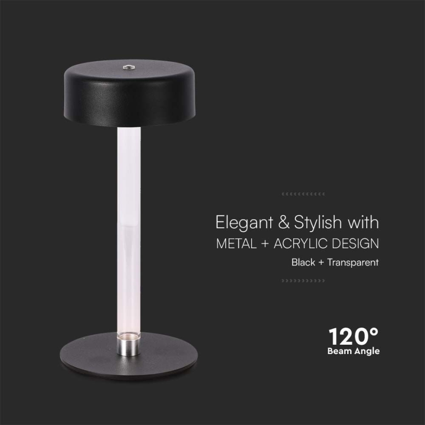 LED Prigušiva punjiva dodirna stona lampa LED/3W/5V 3000-6000K 2400 mAh crno
