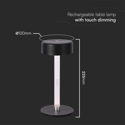 LED Prigušiva punjiva dodirna stona lampa LED/3W/5V 3000-6000K 2400 mAh crno