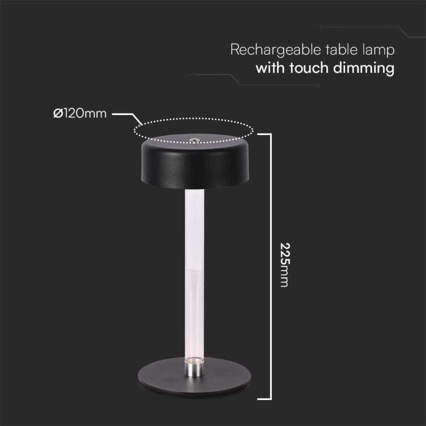 LED Prigušiva punjiva dodirna stona lampa LED/3W/5V 3000-6000K 2400 mAh crno