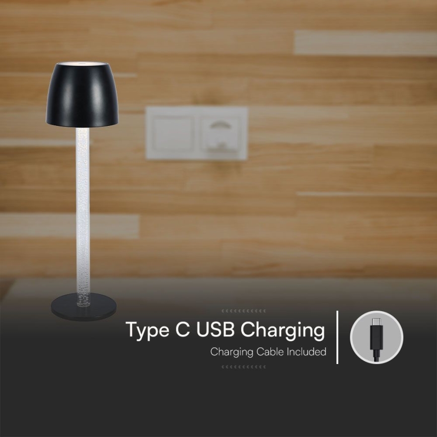 LED Prigušiva punjiva dodirna stona lampa LED/3W/5V 3000K 1800 mAh crno