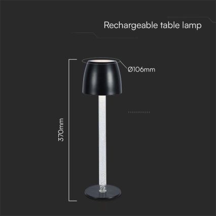 LED Prigušiva punjiva dodirna stona lampa LED/3W/5V 3000K 1800 mAh crno