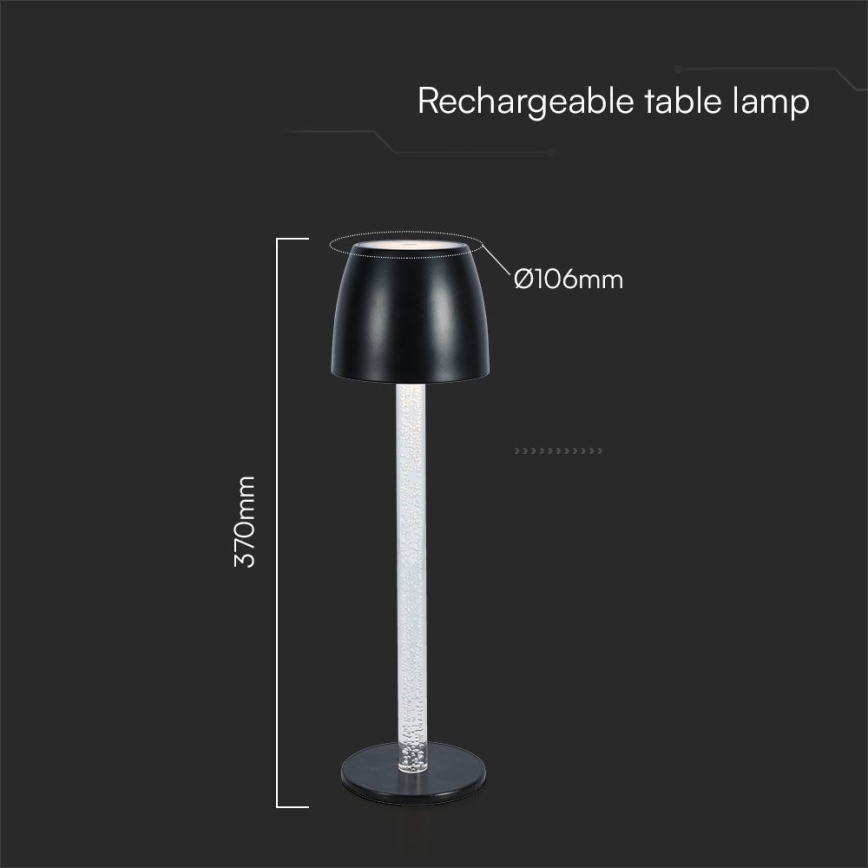 LED Prigušiva punjiva dodirna stona lampa LED/3W/5V 3000K 1800 mAh crno