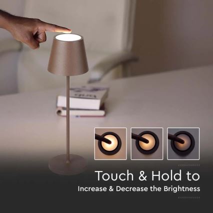 LED Prigušiva punjiva stona lampa na dodir LED/2W/5V 4400 mAh 3000K IP54 braon