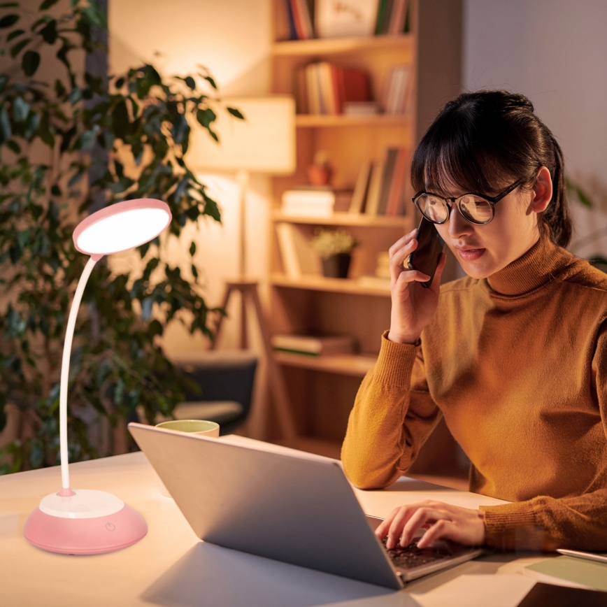 LED prigušiva punjiva stona lampa VISUA LED/5W/5V 3000-5000K 1200 mAh ružičasta