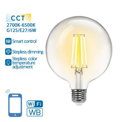 LED Prigušiva sijalica FILAMENT G125 E27/6W/230V 2700-6500K Wi-Fi - Aigostar