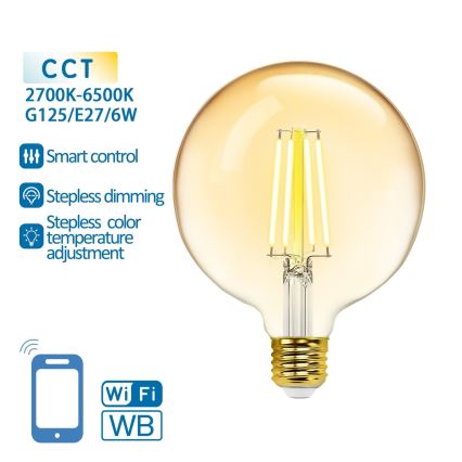 LED Prigušiva sijalica FILAMENT G125 E27/6W/230V 2700-6500K Wi-Fi - Aigostar