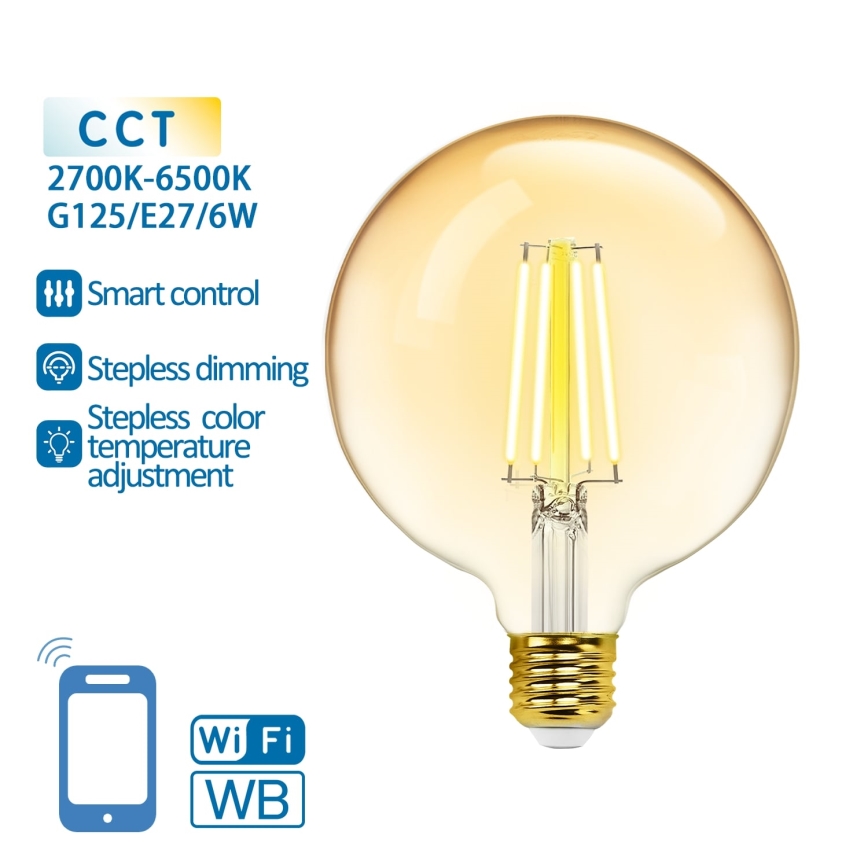 LED Prigušiva sijalica FILAMENT G125 E27/6W/230V 2700-6500K Wi-Fi - Aigostar