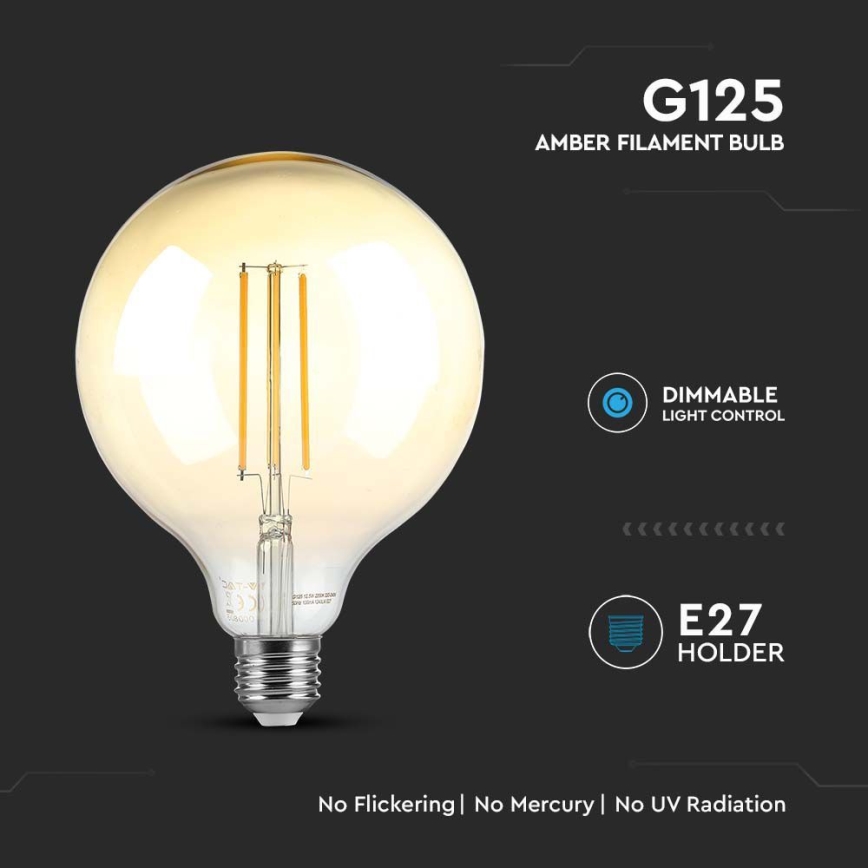 LED Prigušiva sijalica FILAMENT G125 E27/8W/230V 2200K