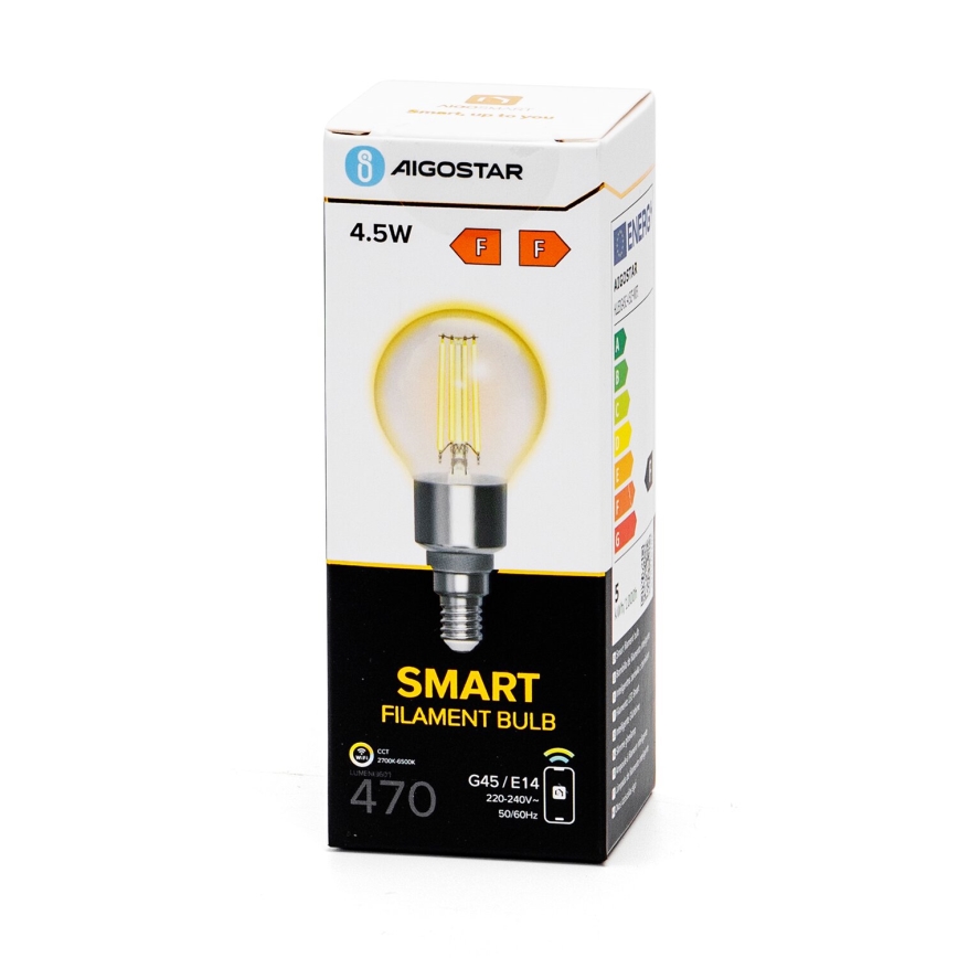 LED Prigušiva sijalica FILAMENT G45 E14/4,5W/230V 2700-6500K Wi-Fi - Aigostar