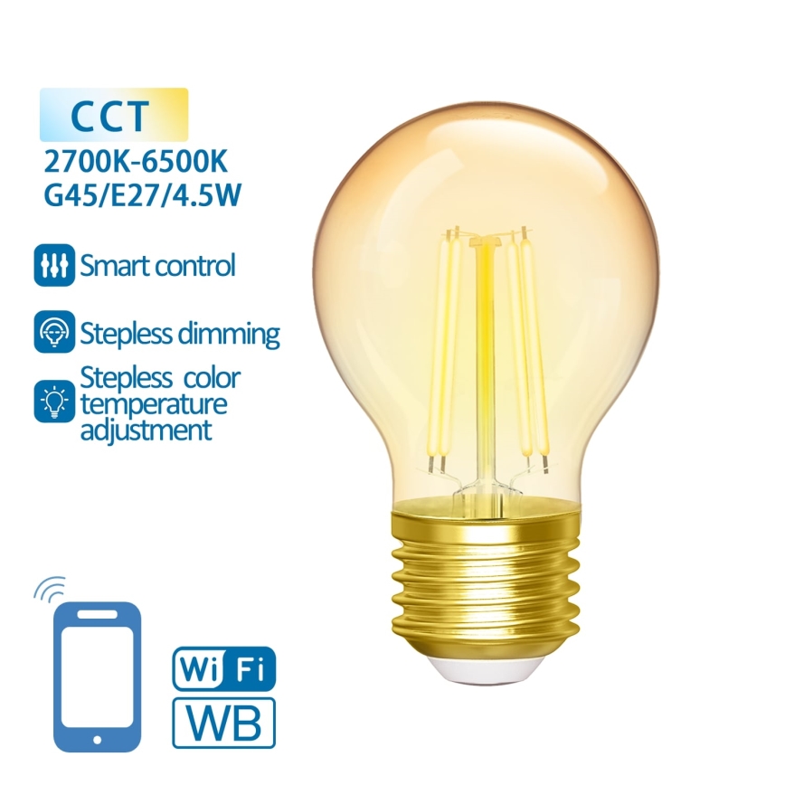 LED Prigušiva sijalica FILAMENT G45 E27/4,5W/230V 2700-6500K Wi-Fi - Aigostar