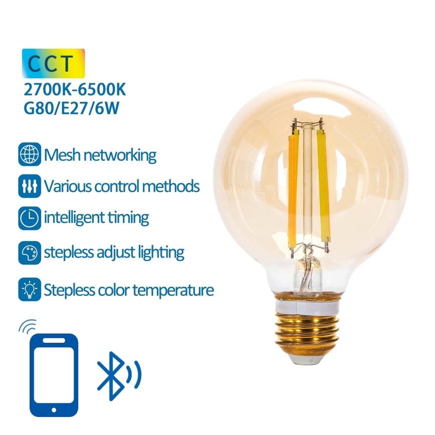 LED Prigušiva sijalica FILAMENT MESH Smart G80 E27/6W/230V 2700-6500K - Aigostar