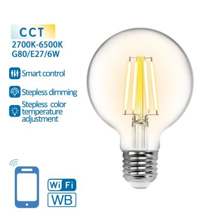 LED Prigušiva sijalica FILAMENT G80 E27/6W/230V 2700-6500K Wi-Fi - Aigostar
