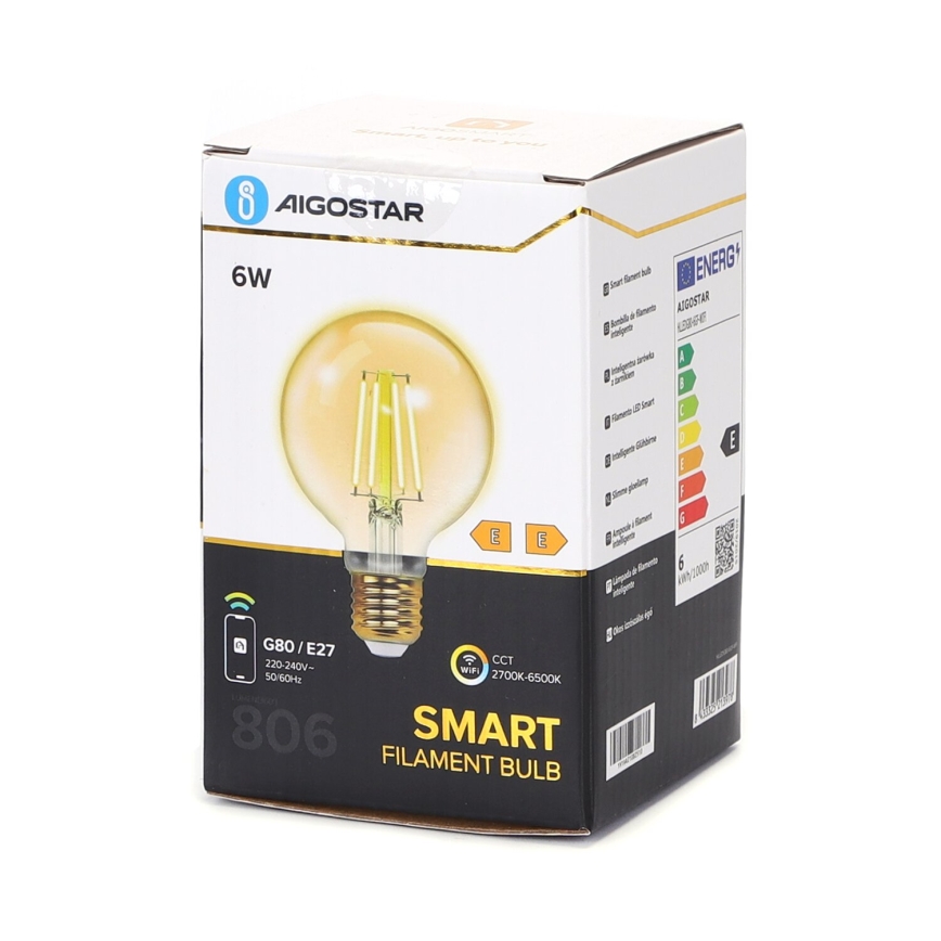 LED Prigušiva sijalica FILAMENT G80 E27/6W/230V 2700-6500K Wi-Fi - Aigostar