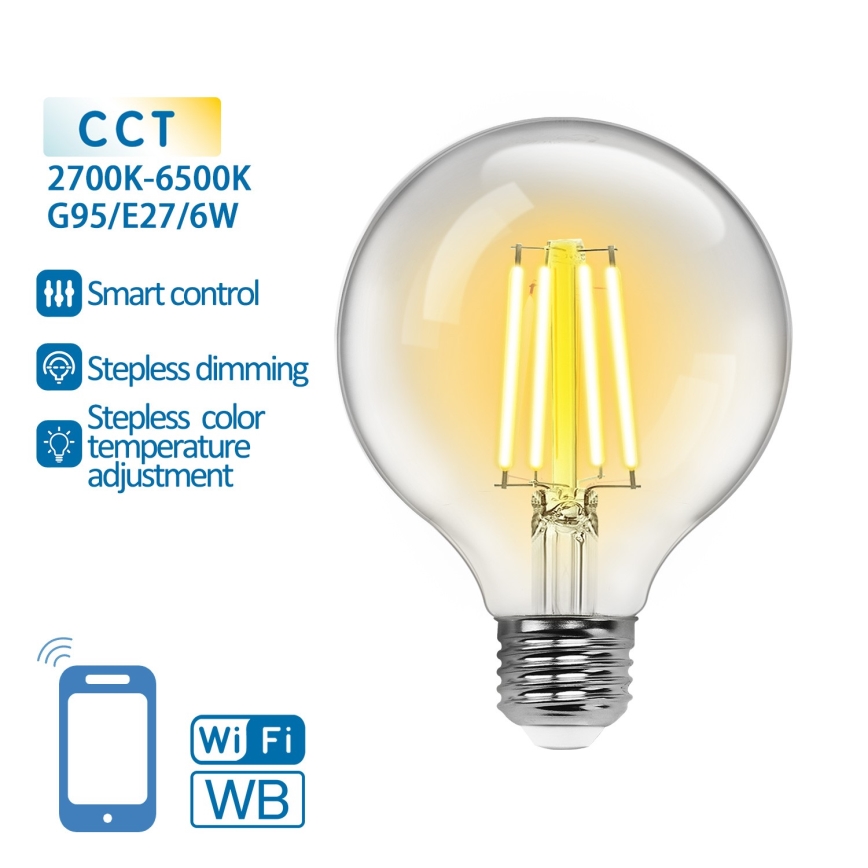 LED Prigušiva sijalica FILAMENT G95 E27/6W/230V 2700-6500K Wi-Fi - Aigostar