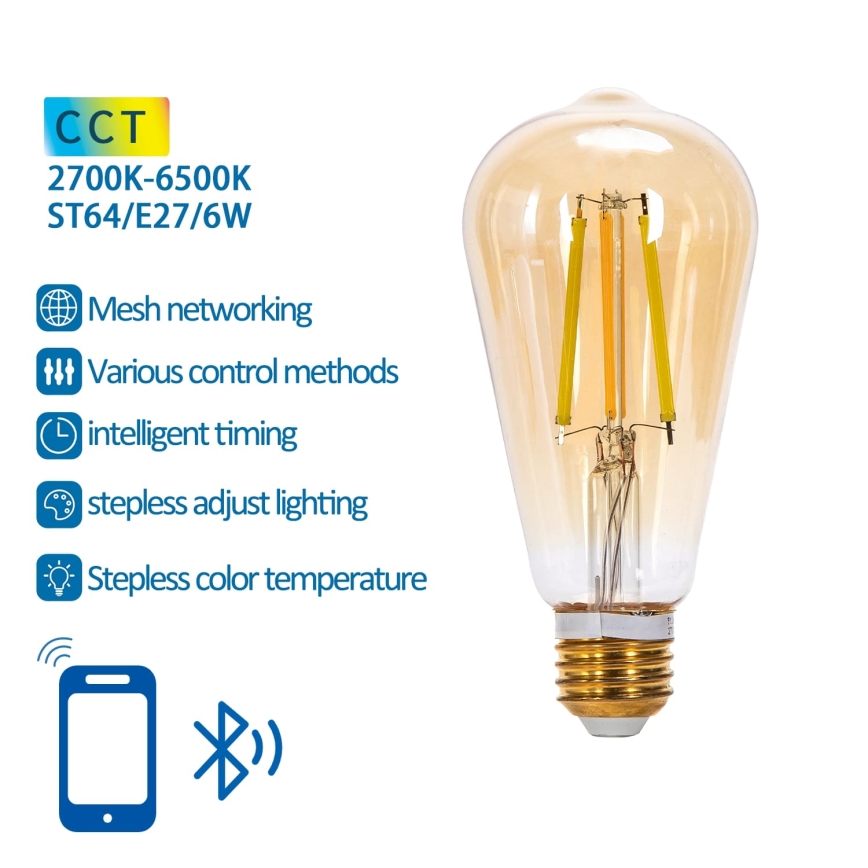 LED Prigušiva sijalica FILAMENT MESH Smart ST64 E27/6W/230V 2700-6500K - Aigostar