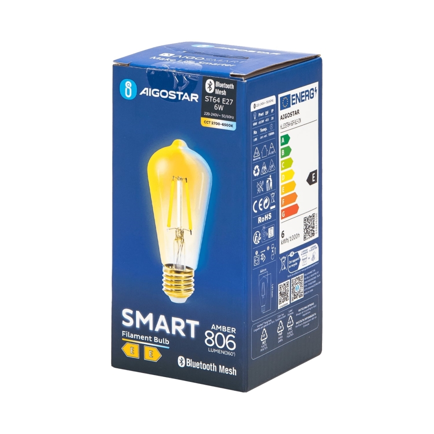 LED Prigušiva sijalica FILAMENT MESH Smart ST64 E27/6W/230V 2700-6500K - Aigostar