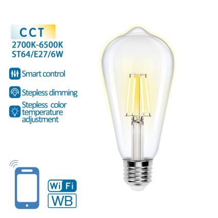 LED Prigušiva sijalica FILAMENT ST64 E27/6W/230V 2700-6500K Wi-Fi - Aigostar