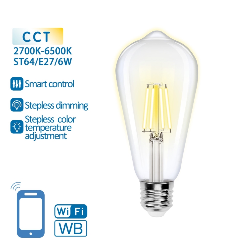LED Prigušiva sijalica FILAMENT ST64 E27/6W/230V 2700-6500K Wi-Fi - Aigostar