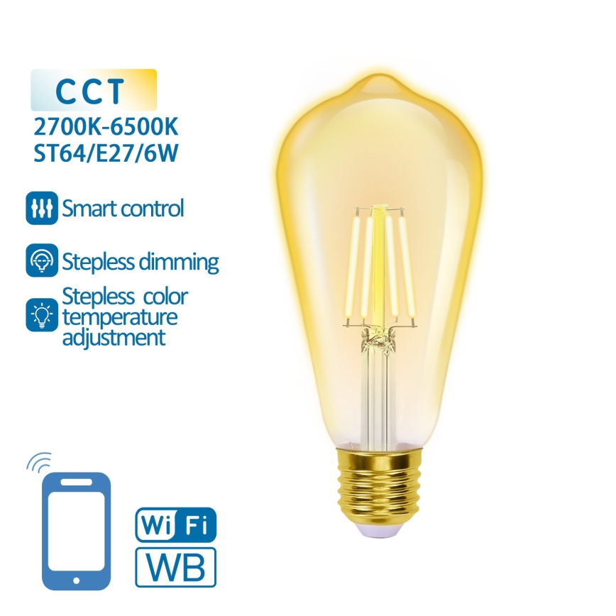 LED Prigušiva sijalica FILAMENT ST64 E27/6W/230V 2700-6500K Wi-Fi - Aigostar