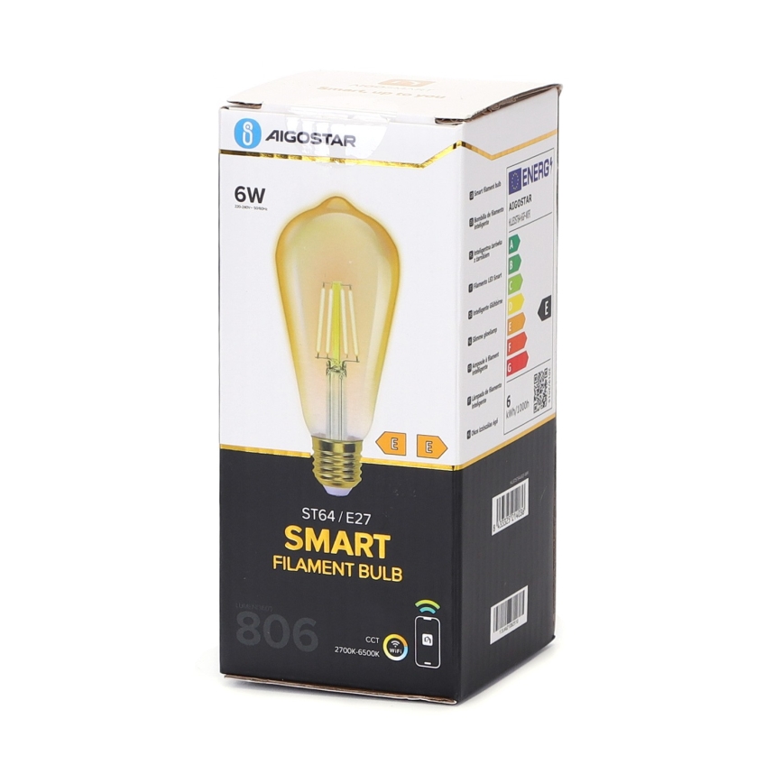 LED Prigušiva sijalica FILAMENT ST64 E27/6W/230V 2700-6500K Wi-Fi - Aigostar