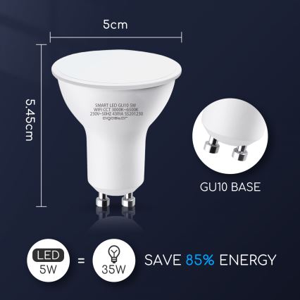 LED Prigušiva sijalica GU10/5W/230V 3000-6500K Wi-Fi - Aigostar