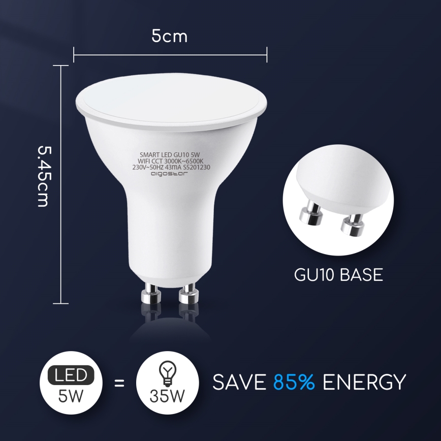 LED Prigušiva sijalica GU10/5W/230V 3000-6500K Wi-Fi - Aigostar