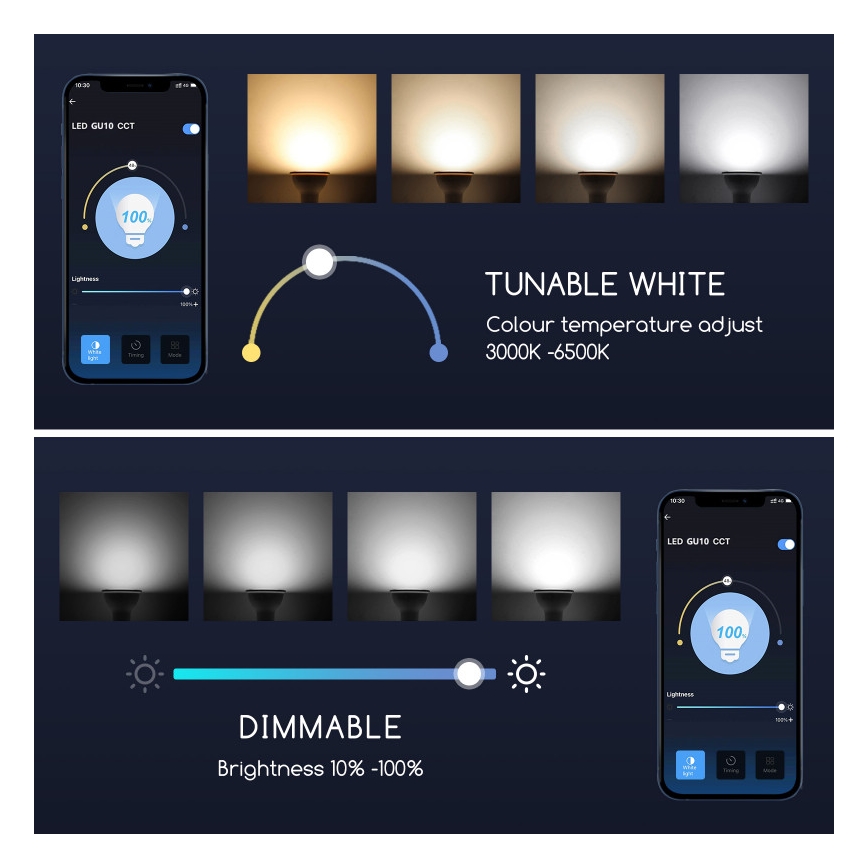 LED Prigušiva sijalica GU10/7W/230V 3000-6500K Wi-Fi - Aigostar
