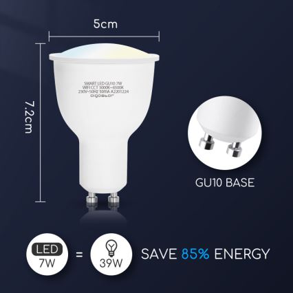 LED Prigušiva sijalica GU10/7W/230V 3000-6500K Wi-Fi - Aigostar