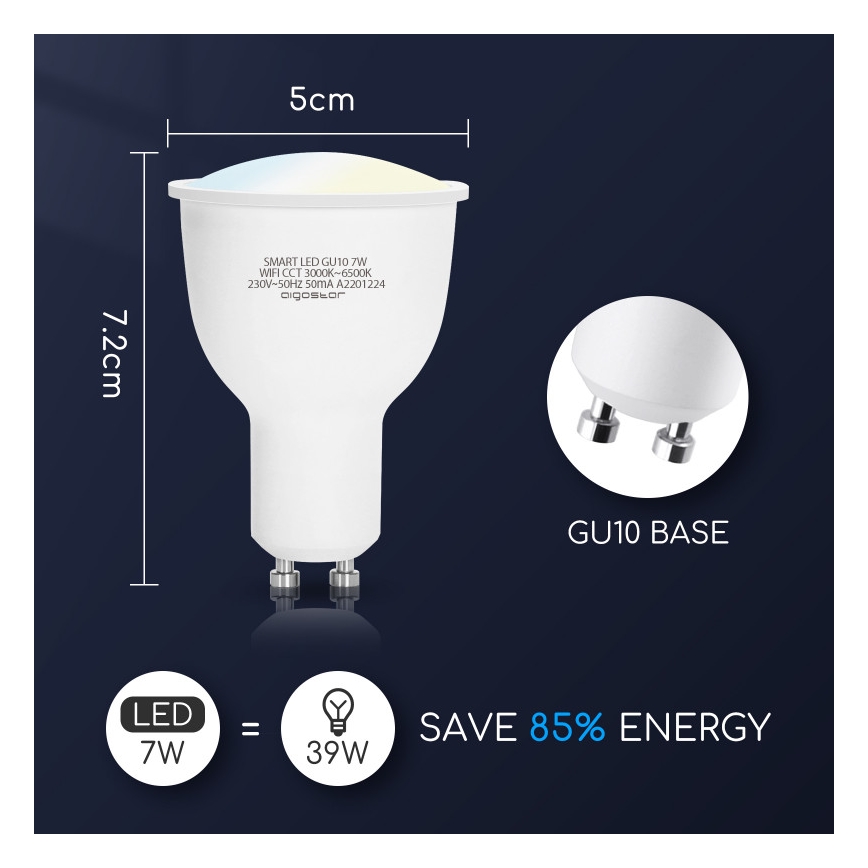 LED Prigušiva sijalica GU10/7W/230V 3000-6500K Wi-Fi - Aigostar