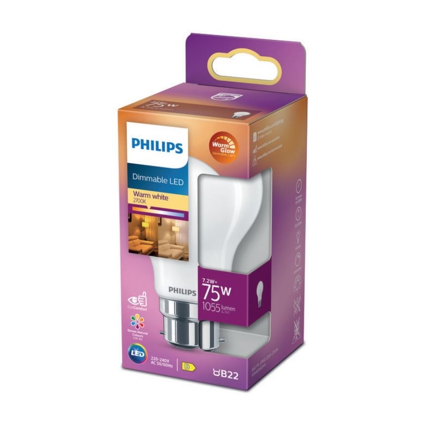 LED Prigušiva sijalica Philips Warm Glow A60 B22/7,2W/230V 2200-2700K CRI 90