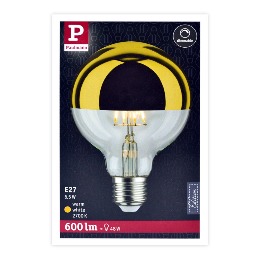 LED Prigušiva sijalica sa ogledalom na vrhu GLOBE G95 E27/6,5W/230V 2700K zlatna - Paulmann 28675