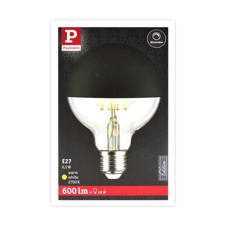 LED Prigušiva sijalica sa ogledalom na vrhu GLOBE G95 E27/6,5W/230V 2700K crno - Paulmann 28676