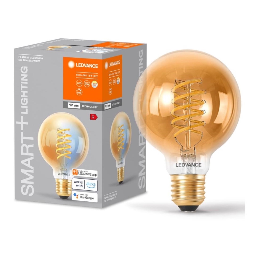 LED Prigušiva sijalica SMART+ FILAMENT GLOBE G80 E27/8W/230V 2200-5000K Wi-Fi - Ledvance