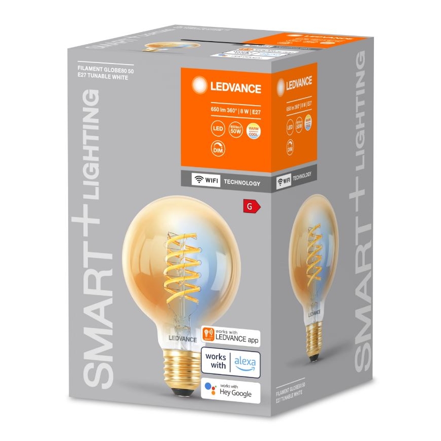LED Prigušiva sijalica SMART+ FILAMENT GLOBE G80 E27/8W/230V 2200-5000K Wi-Fi - Ledvance