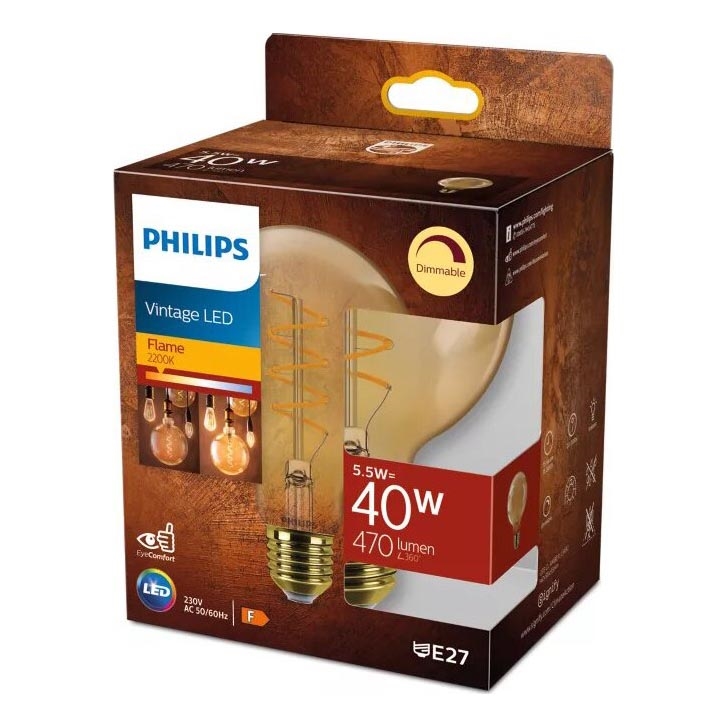 LED Prigušiva sijalica VINTAGE Philips G95 E27/5,5W/230V 2200K