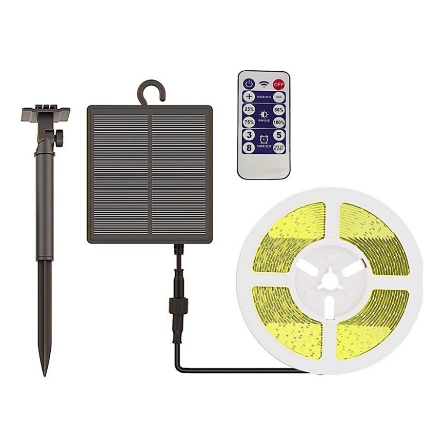 LED Prigušiva solarna traka LED/1,2W/3,7V 3000K IP67 1500 mAh 5m + Daljinski upravljač