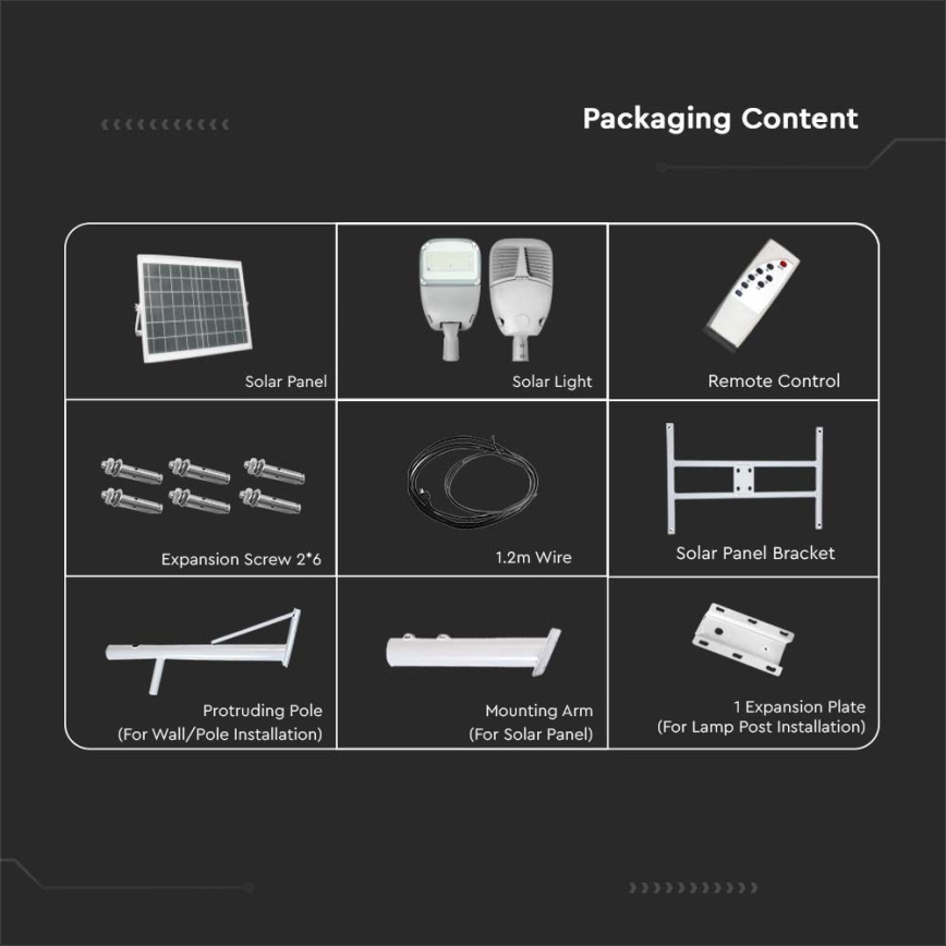 LED Prigušiva solarna ulična lampa SAMSUNG CHIP LED/50W/6,4V 6000K IP65 30000 mAh + Daljinski upravljač