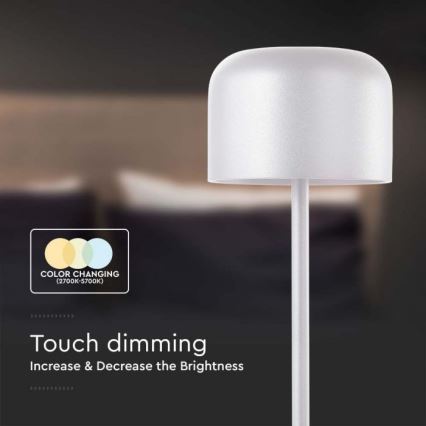 LED Prigušiva punjiva stona lampa na dodir LED/1,5W/5V 2700-5700K IP54 2200 mAh bela