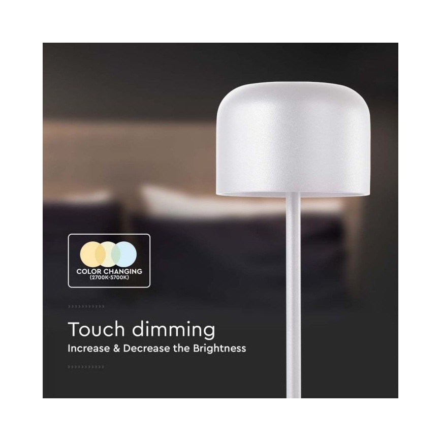 LED Prigušiva punjiva stona lampa na dodir LED/1,5W/5V 2700-5700K IP54 2200 mAh bela