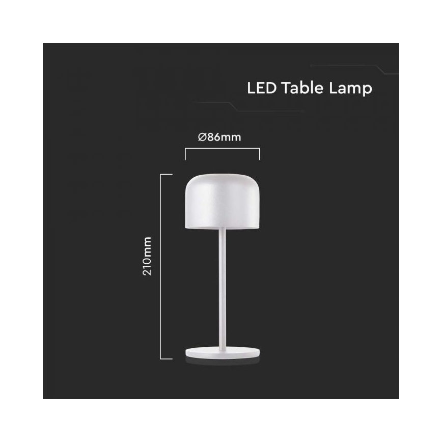LED Prigušiva punjiva stona lampa na dodir LED/1,5W/5V 2700-5700K IP54 2200 mAh bela