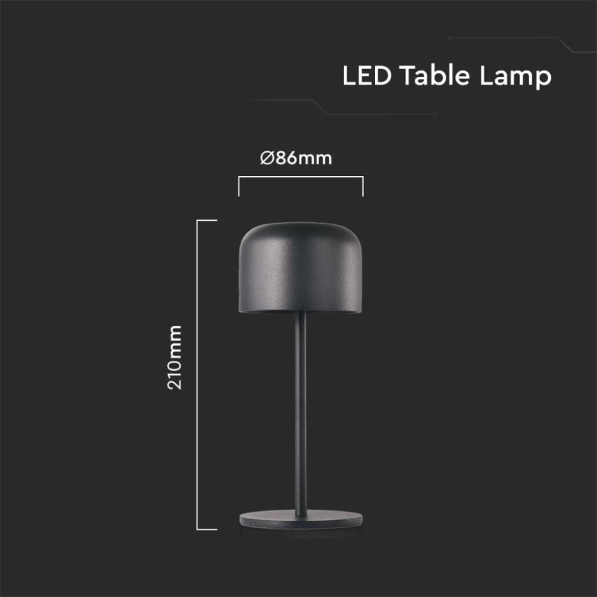 LED Prigušiva punjiva stona lampa na dodir LED/1,5W/5V 2700-5700K IP54 2200 mAh crno